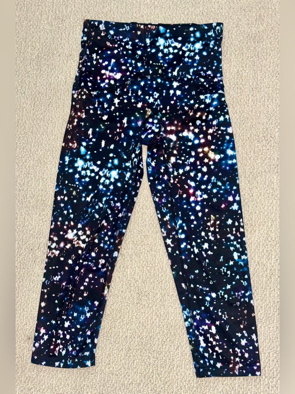 Spanx Activewear Galaxy Print Capri Leggings - Black and Blue Star Pattern